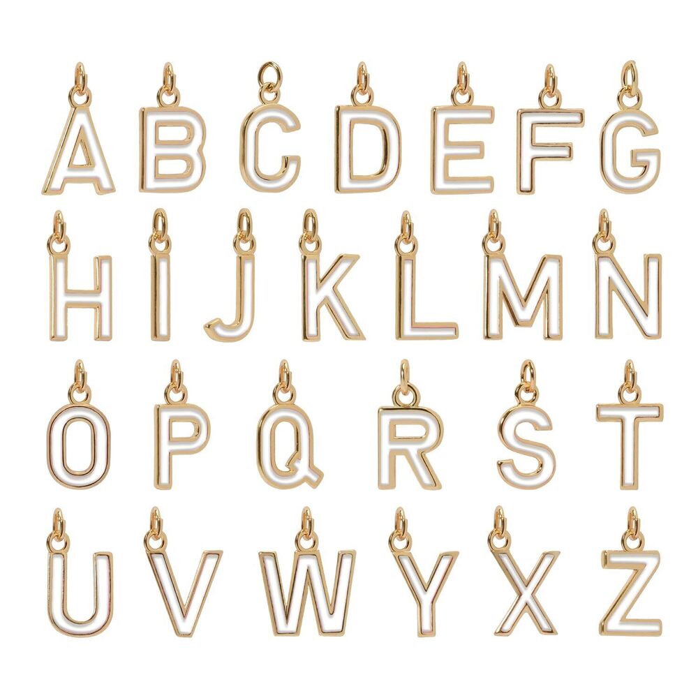 9137 18K Gold Filled A-Z Alphabet Letters Charms, 26Pcs A-Z Enamel Initial